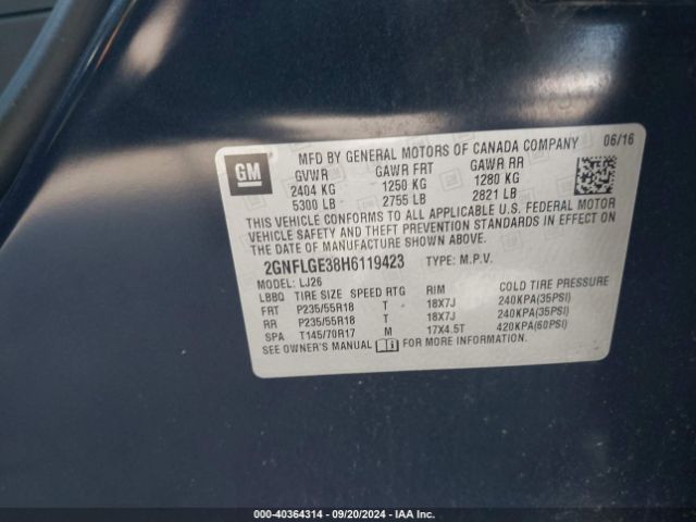 Photo 8 VIN: 2GNFLGE38H6119423 - CHEVROLET EQUINOX 