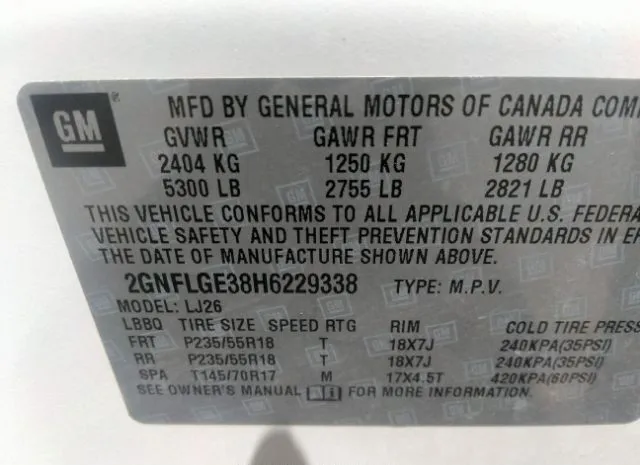 Photo 8 VIN: 2GNFLGE38H6229338 - CHEVROLET EQUINOX 