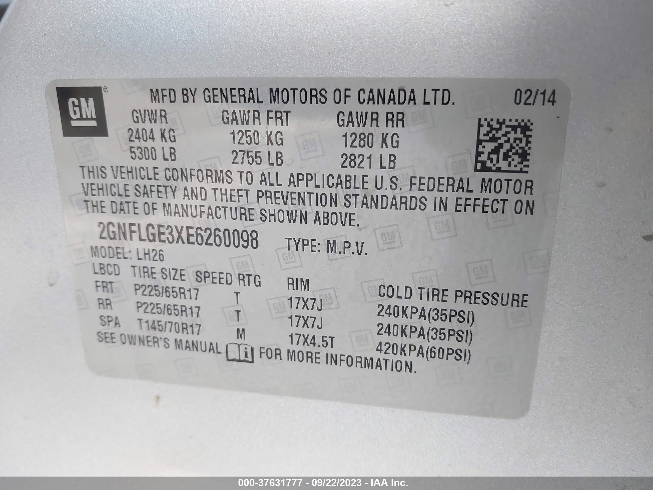 Photo 8 VIN: 2GNFLGE3XE6260098 - CHEVROLET EQUINOX 