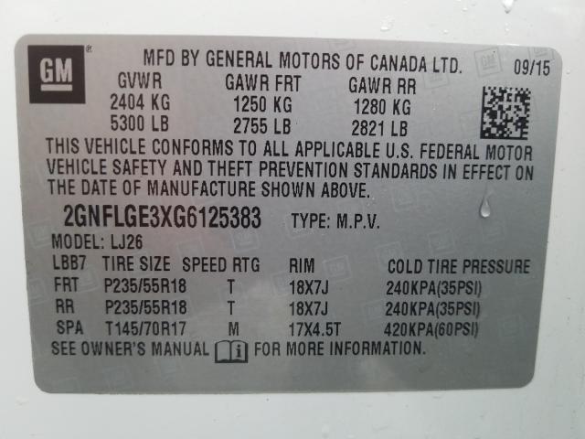 Photo 9 VIN: 2GNFLGE3XG6125383 - CHEVROLET EQUINOX LT 