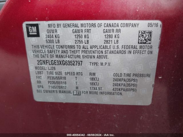 Photo 8 VIN: 2GNFLGE3XG6352797 - CHEVROLET EQUINOX LT 