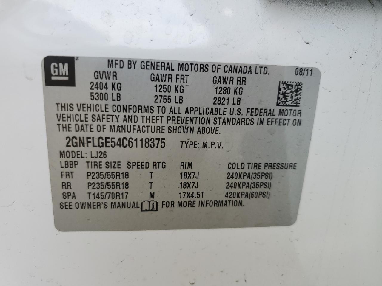 Photo 11 VIN: 2GNFLGE54C6118375 - CHEVROLET EQUINOX 