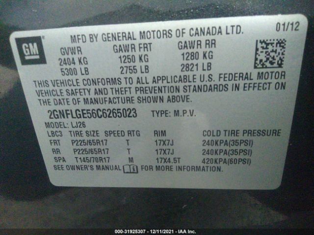 Photo 8 VIN: 2GNFLGE56C6265023 - CHEVROLET EQUINOX 