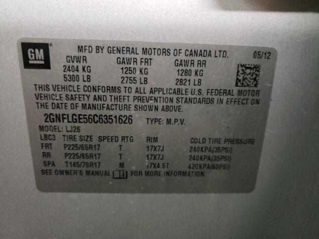 Photo 9 VIN: 2GNFLGE56C6351626 - CHEVROLET EQUINOX LT 