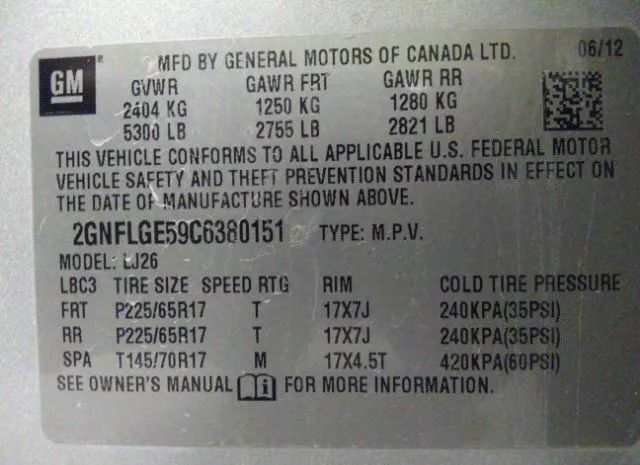 Photo 8 VIN: 2GNFLGE59C6380151 - CHEVROLET EQUINOX 