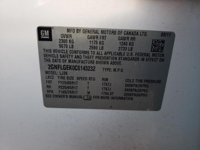 Photo 9 VIN: 2GNFLGEK0C6143232 - CHEVROLET EQUINOX LT 