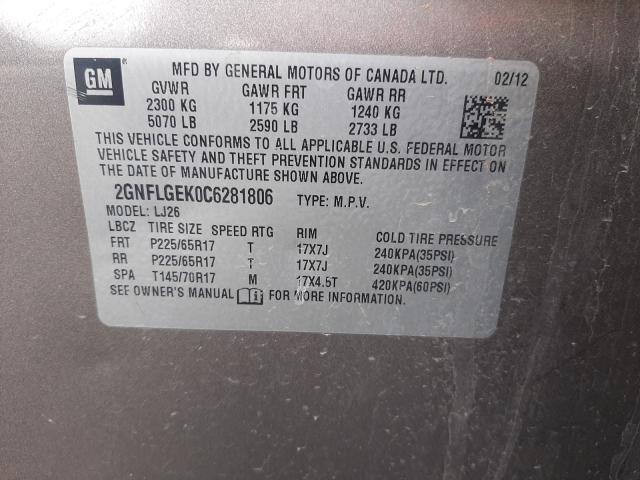 Photo 9 VIN: 2GNFLGEK0C6281806 - CHEVROLET EQUINOX LT 