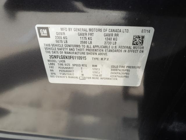 Photo 9 VIN: 2GNFLGEK0F6110915 - CHEVROLET EQUINOX LT 