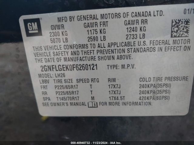 Photo 8 VIN: 2GNFLGEK0F6260121 - CHEVROLET EQUINOX 