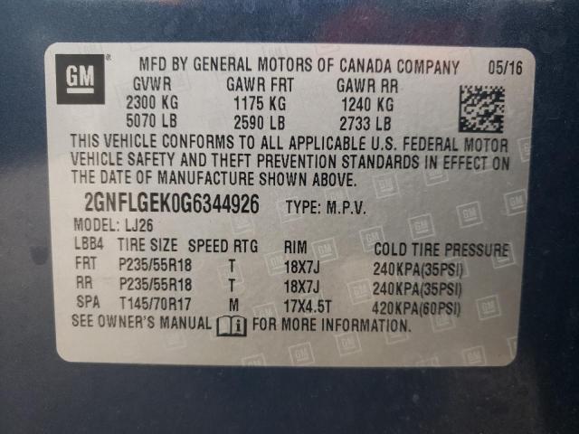 Photo 9 VIN: 2GNFLGEK0G6344926 - CHEVROLET EQUINOX LT 