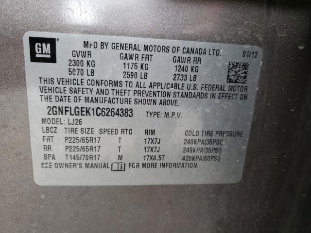 Photo 9 VIN: 2GNFLGEK1C6264383 - CHEVROLET EQUINOX LT 