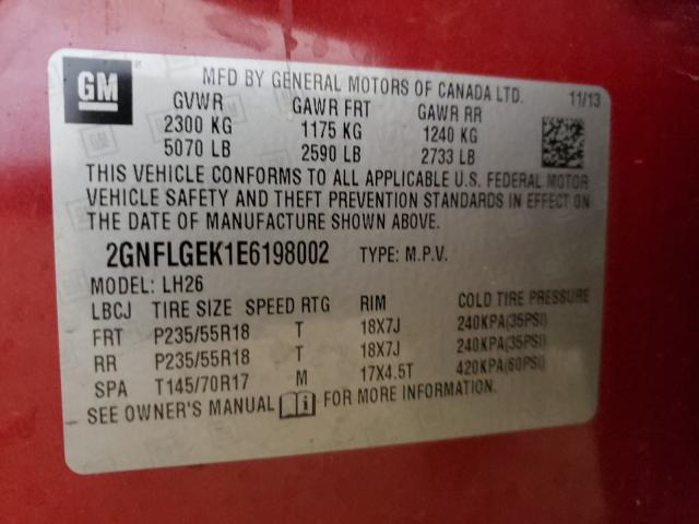 Photo 9 VIN: 2GNFLGEK1E6198002 - CHEVROLET EQUINOX LT 