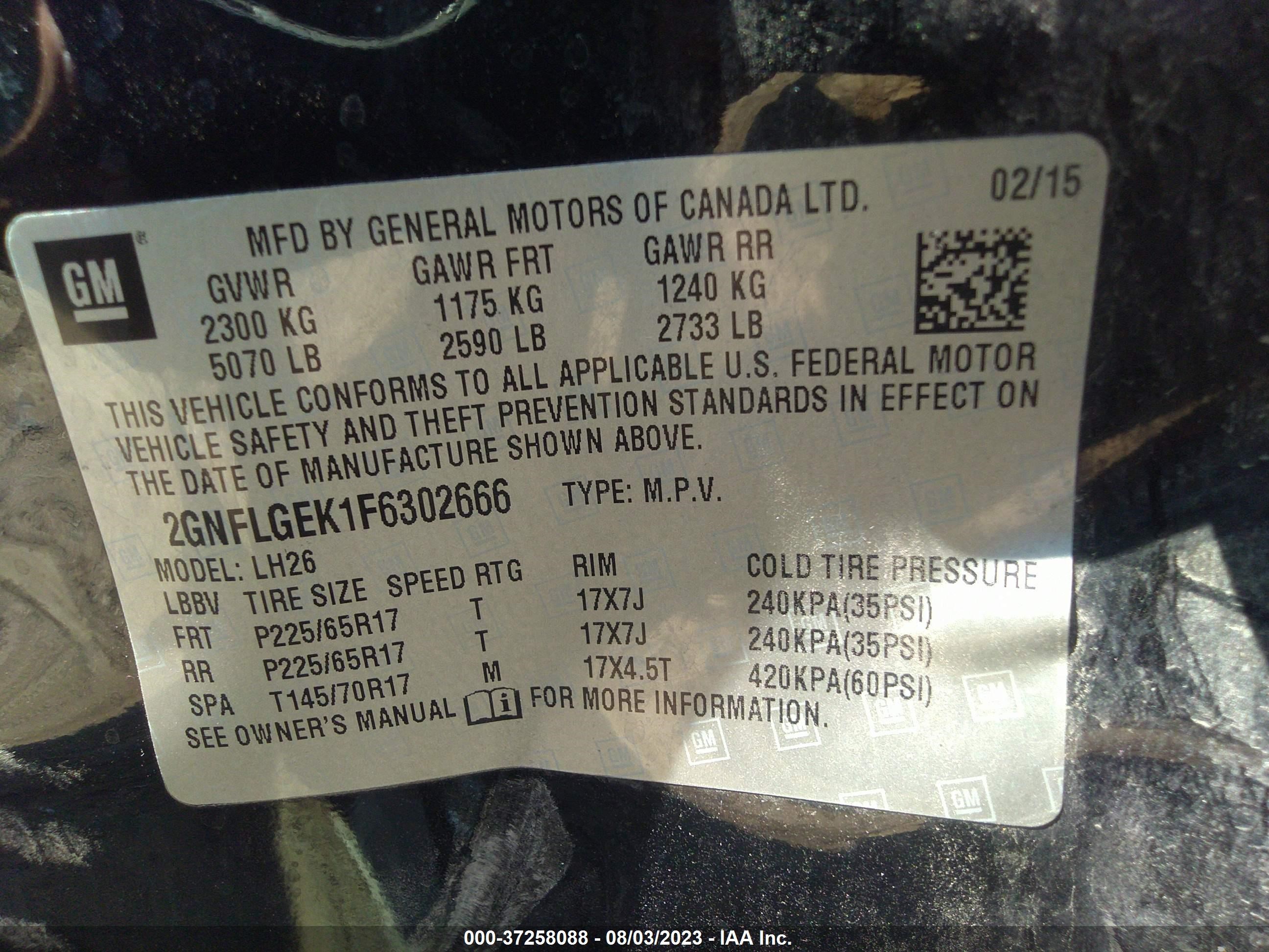 Photo 8 VIN: 2GNFLGEK1F6302666 - CHEVROLET EQUINOX 