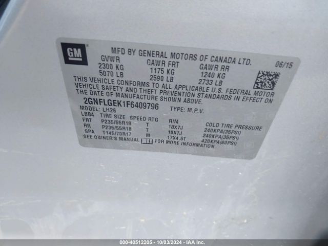 Photo 8 VIN: 2GNFLGEK1F6409796 - CHEVROLET EQUINOX 