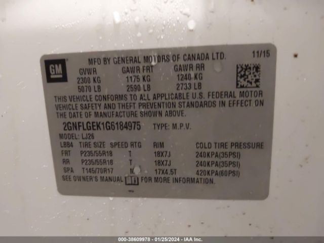 Photo 8 VIN: 2GNFLGEK1G6184975 - CHEVROLET EQUINOX 