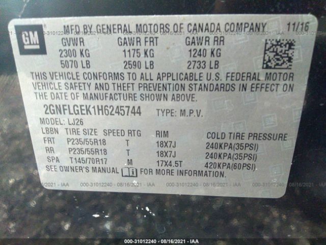 Photo 8 VIN: 2GNFLGEK1H6245744 - CHEVROLET EQUINOX 