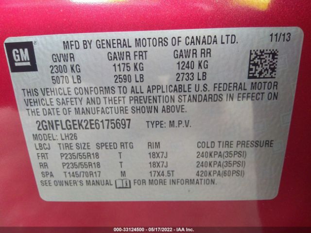 Photo 8 VIN: 2GNFLGEK2E6175697 - CHEVROLET EQUINOX 