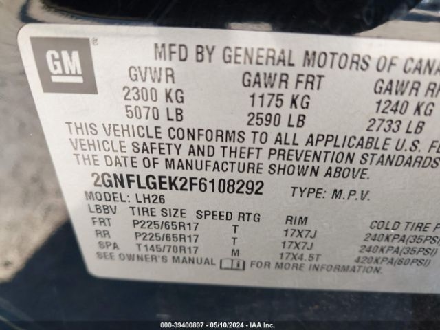 Photo 8 VIN: 2GNFLGEK2F6108292 - CHEVROLET EQUINOX 