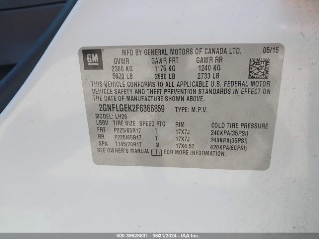 Photo 8 VIN: 2GNFLGEK2F6366859 - CHEVROLET EQUINOX 