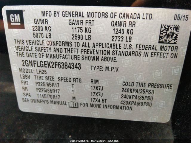 Photo 8 VIN: 2GNFLGEK2F6384343 - CHEVROLET EQUINOX 