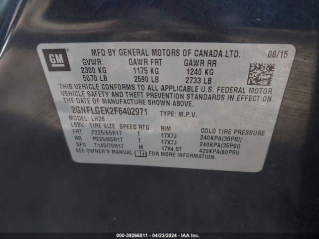 Photo 8 VIN: 2GNFLGEK2F6402971 - CHEVROLET EQUINOX 