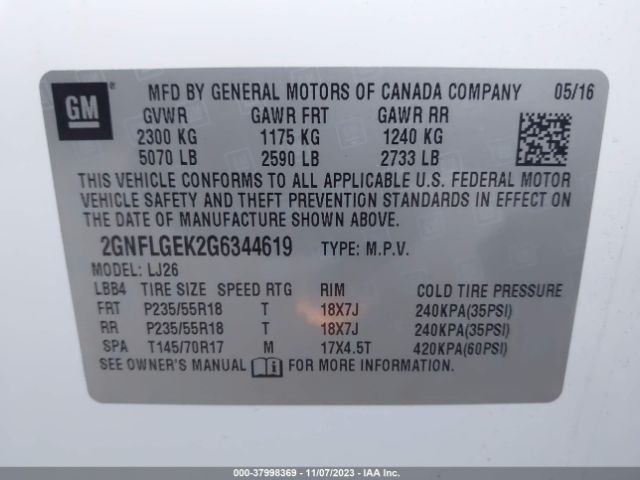 Photo 8 VIN: 2GNFLGEK2G6344619 - CHEVROLET EQUINOX 