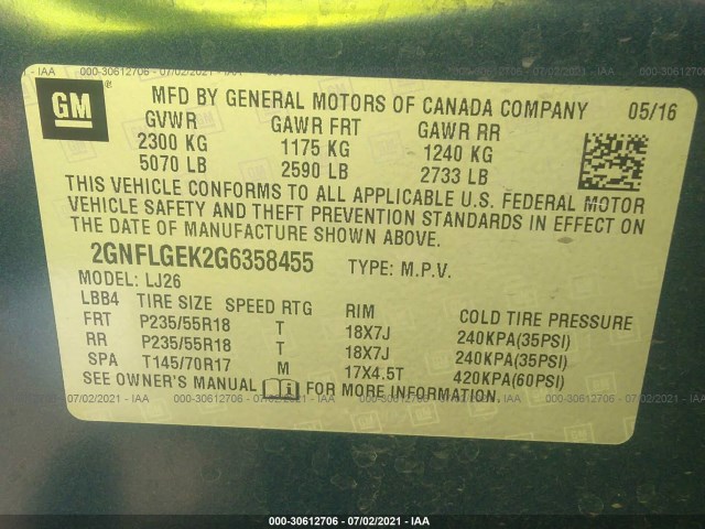 Photo 8 VIN: 2GNFLGEK2G6358455 - CHEVROLET EQUINOX 