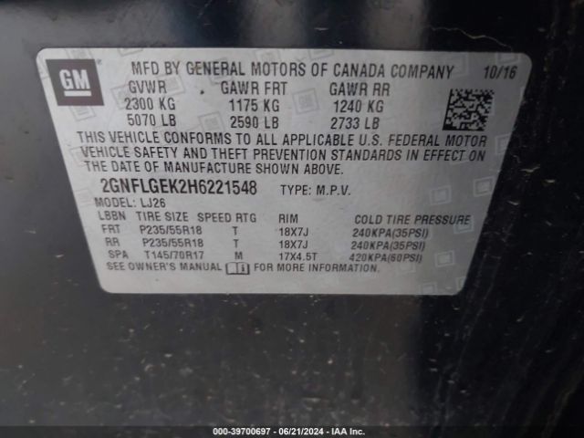 Photo 8 VIN: 2GNFLGEK2H6221548 - CHEVROLET EQUINOX 