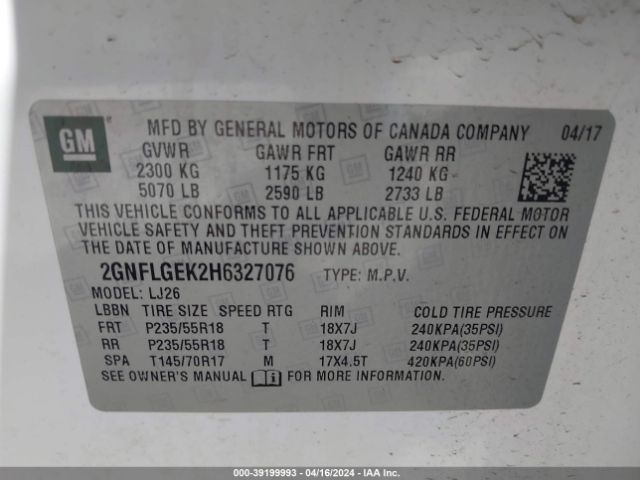 Photo 8 VIN: 2GNFLGEK2H6327076 - CHEVROLET EQUINOX 