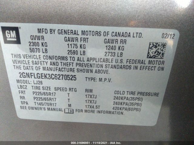 Photo 8 VIN: 2GNFLGEK3C6270525 - CHEVROLET EQUINOX 