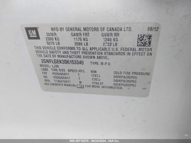 Photo 8 VIN: 2GNFLGEK3D6153349 - CHEVROLET EQUINOX 