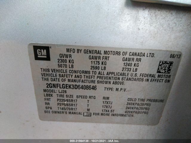 Photo 8 VIN: 2GNFLGEK3D6408646 - CHEVROLET EQUINOX 