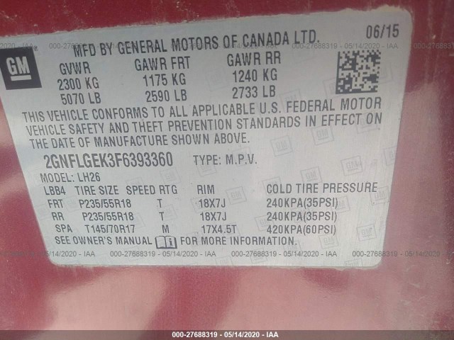 Photo 8 VIN: 2GNFLGEK3F6393360 - CHEVROLET EQUINOX 