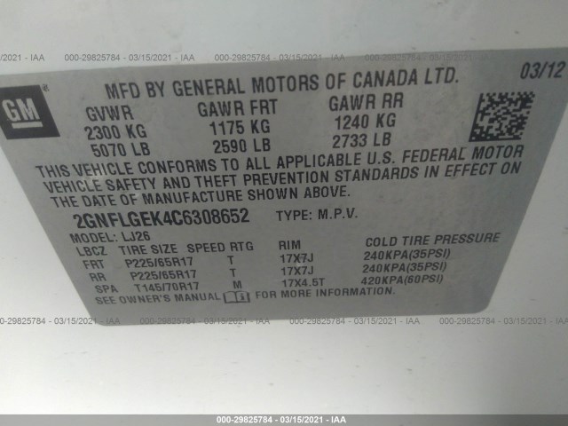 Photo 8 VIN: 2GNFLGEK4C6308652 - CHEVROLET EQUINOX 