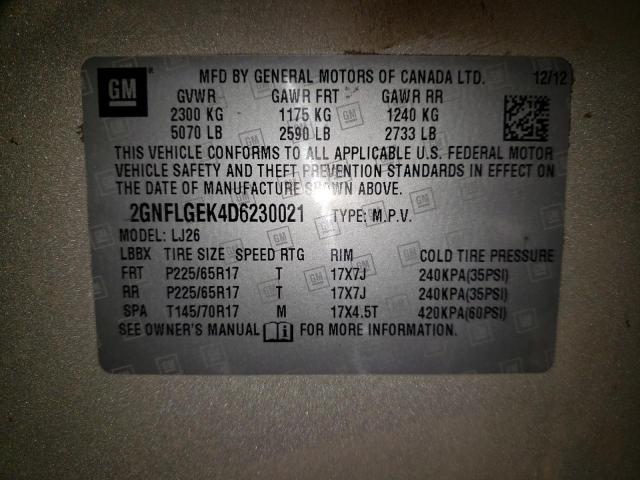 Photo 9 VIN: 2GNFLGEK4D6230021 - CHEVROLET EQUINOX LT 