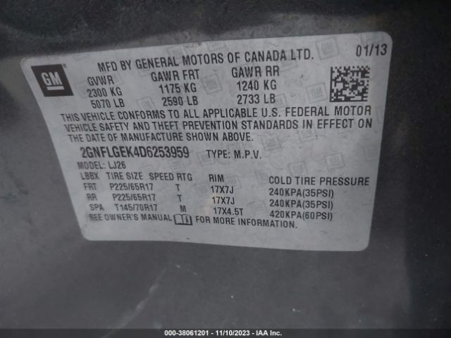 Photo 8 VIN: 2GNFLGEK4D6253959 - CHEVROLET EQUINOX 