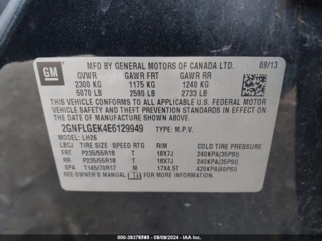 Photo 8 VIN: 2GNFLGEK4E6129949 - CHEVROLET EQUINOX 