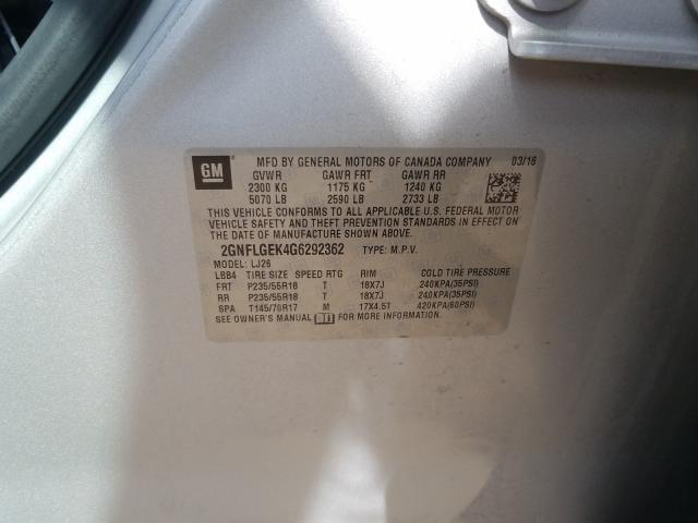 Photo 9 VIN: 2GNFLGEK4G6292362 - CHEVROLET EQUINOX LT 