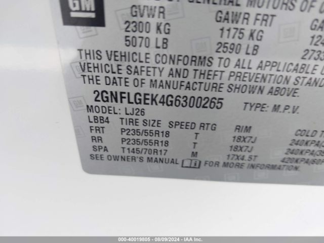 Photo 8 VIN: 2GNFLGEK4G6300265 - CHEVROLET EQUINOX 