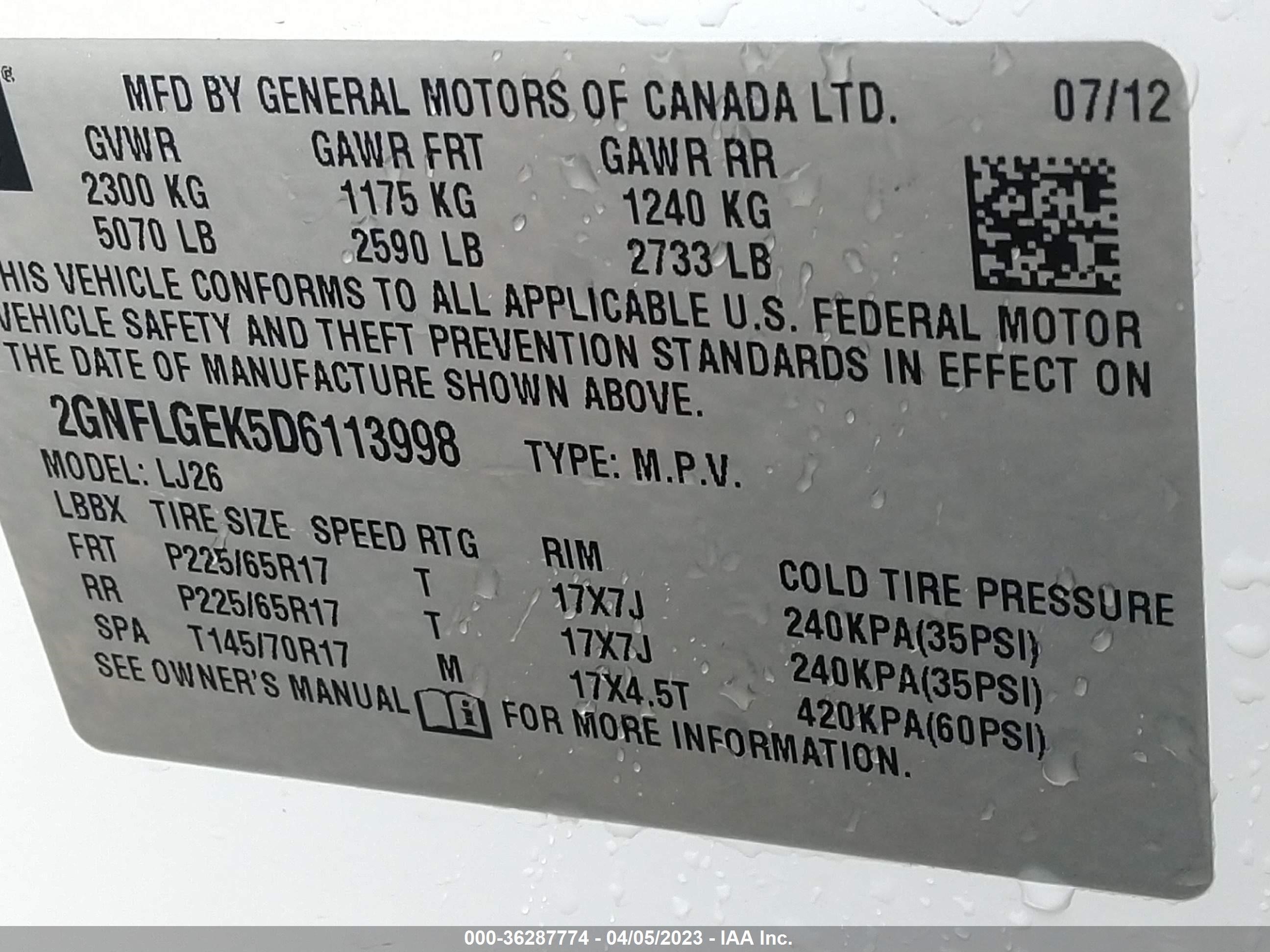 Photo 8 VIN: 2GNFLGEK5D6113998 - CHEVROLET EQUINOX 