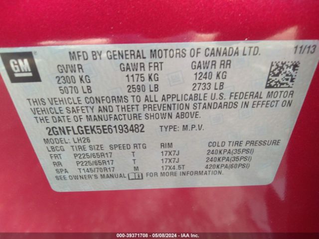 Photo 8 VIN: 2GNFLGEK5E6193482 - CHEVROLET EQUINOX 