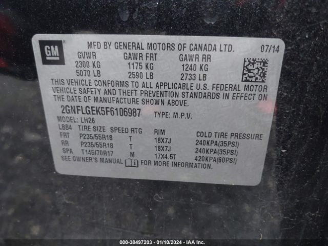 Photo 8 VIN: 2GNFLGEK5F6106987 - CHEVROLET EQUINOX 