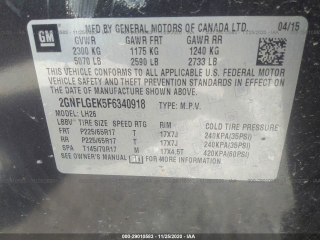 Photo 8 VIN: 2GNFLGEK5F6340918 - CHEVROLET EQUINOX 