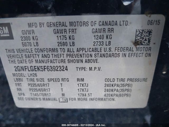 Photo 8 VIN: 2GNFLGEK5F6392324 - CHEVROLET EQUINOX 