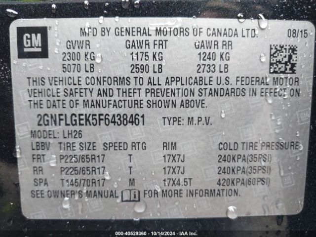 Photo 8 VIN: 2GNFLGEK5F6438461 - CHEVROLET EQUINOX 