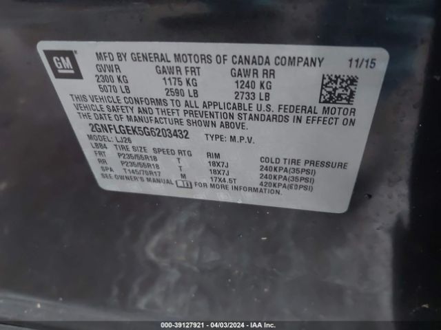 Photo 8 VIN: 2GNFLGEK5G6203432 - CHEVROLET EQUINOX 