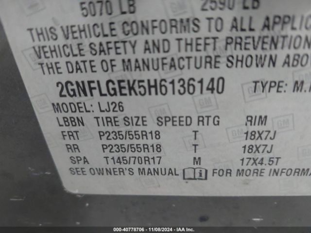 Photo 8 VIN: 2GNFLGEK5H6136140 - CHEVROLET EQUINOX 