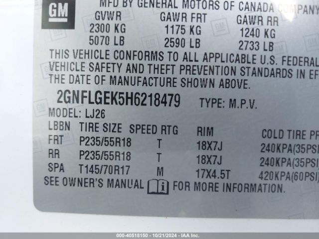 Photo 8 VIN: 2GNFLGEK5H6218479 - CHEVROLET EQUINOX 