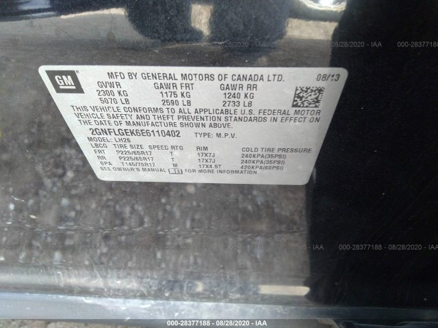 Photo 8 VIN: 2GNFLGEK6E6110402 - CHEVROLET EQUINOX 