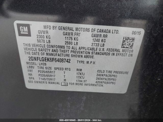 Photo 8 VIN: 2GNFLGEK6F6408742 - CHEVROLET EQUINOX 